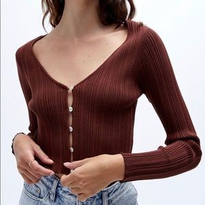 KENDALL AND KYLIE Brown Ribbed Long Sleeved Cardigan